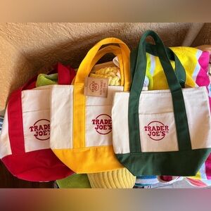 SET OF THREE Trader Joe's Canvas Tote Bags - Red, Yellow, Green